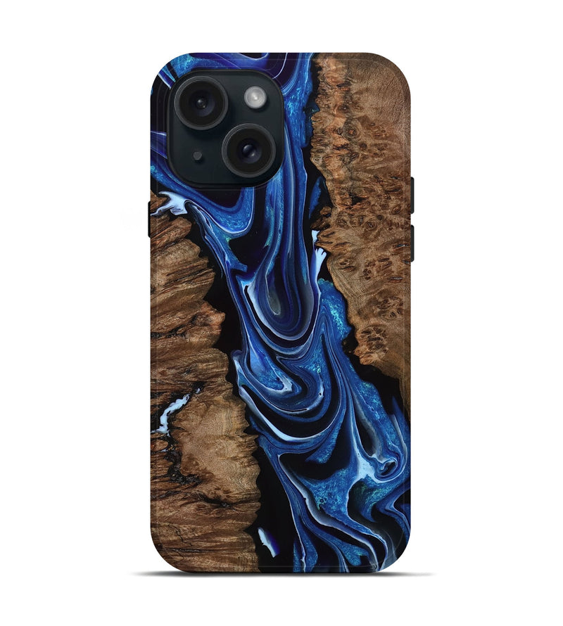 iPhone 15 Wood Live Edge Phone Case - Ariya (Blue, 767352)