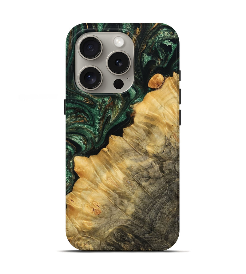 iPhone 16 Pro Wood Live Edge Phone Case - Kaleb (Green, 767356)