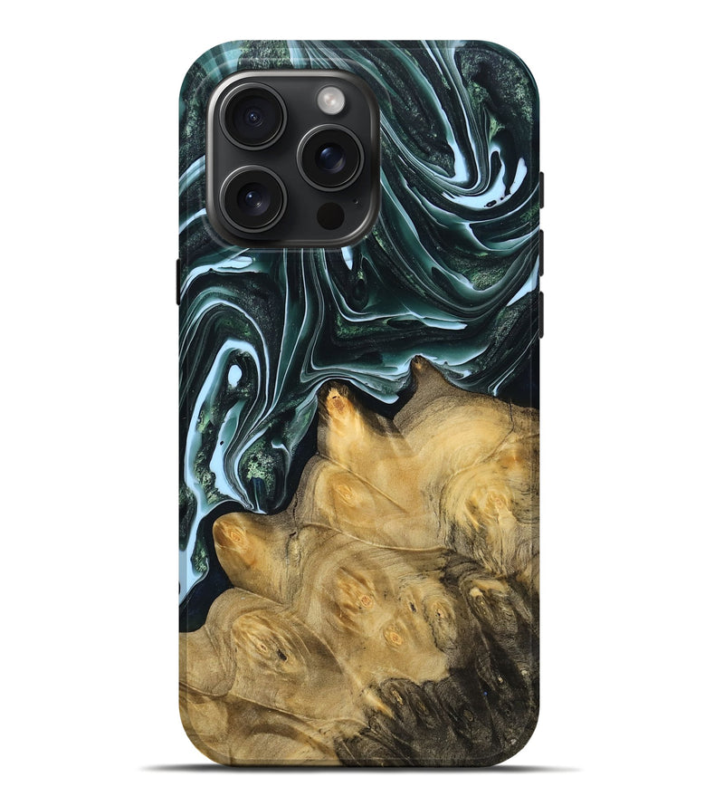 iPhone 16 Pro Max Wood Live Edge Phone Case - Issac (Green, 767505)