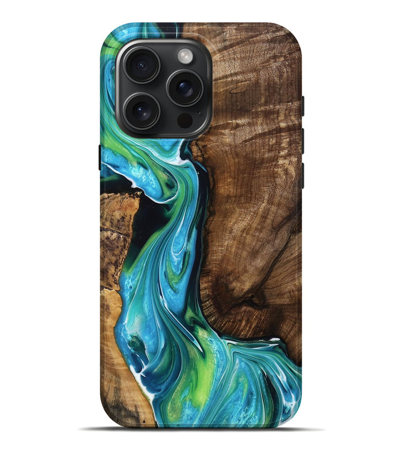 iPhone 16 Pro Max Wood Live Edge Phone Case - Leander (Blue, 767509)
