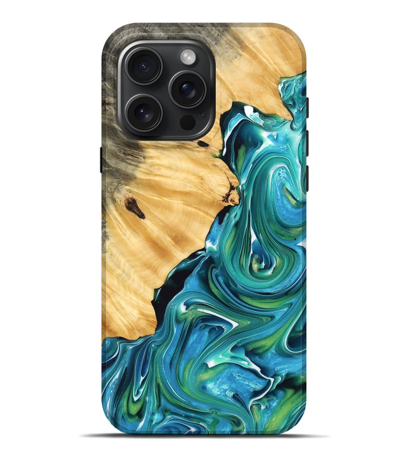 iPhone 16 Pro Max Wood Live Edge Phone Case - Abigail (Blue, 767510)