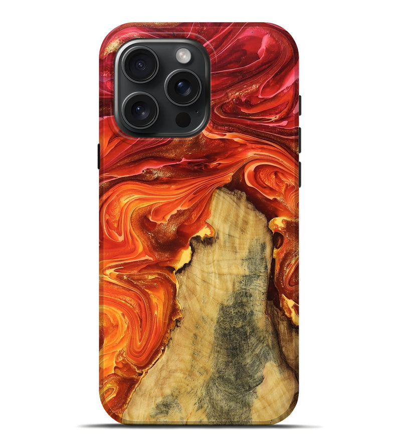 iPhone 16 Pro Max Wood Live Edge Phone Case - Jett (Red, 767527)