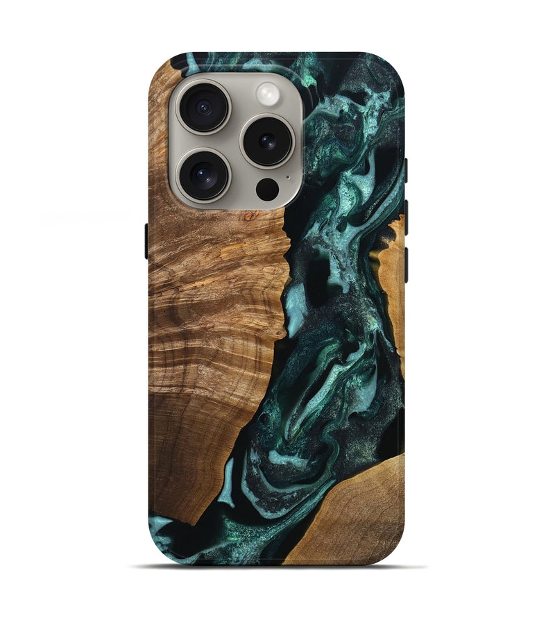 iPhone 16 Pro Wood Live Edge Phone Case - Ayra (Green, 767528)