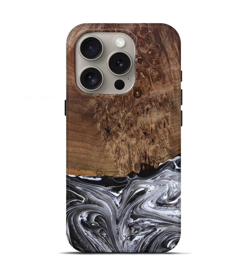 iPhone 16 Pro Wood Live Edge Phone Case - Hendrix (Black & White, 767530)