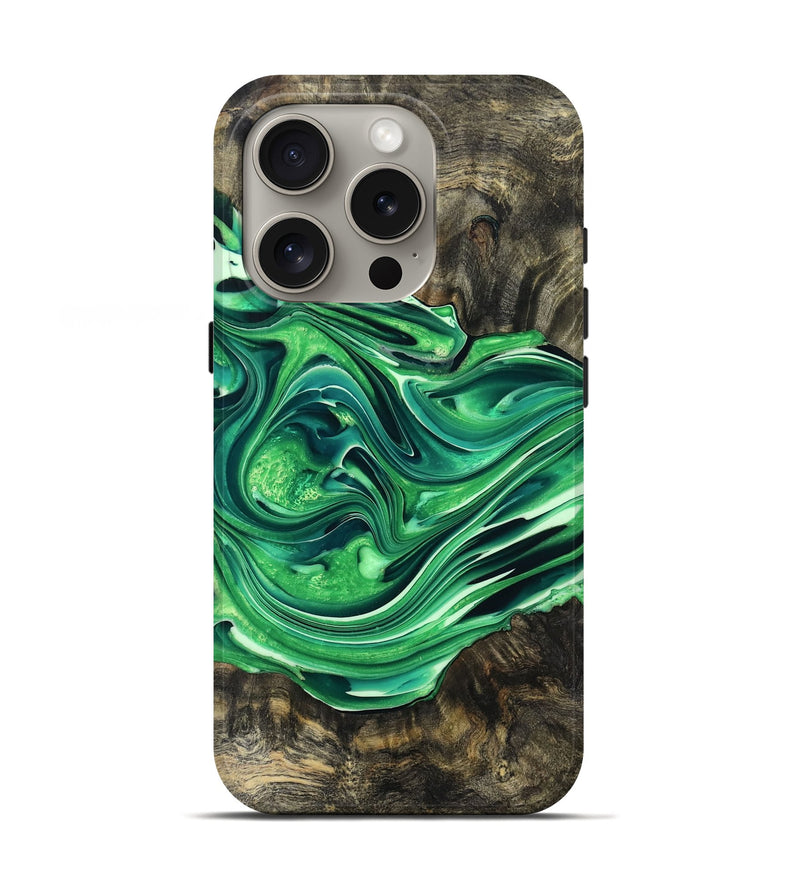 iPhone 16 Pro Wood Live Edge Phone Case - Sigmund (Green, 768041)