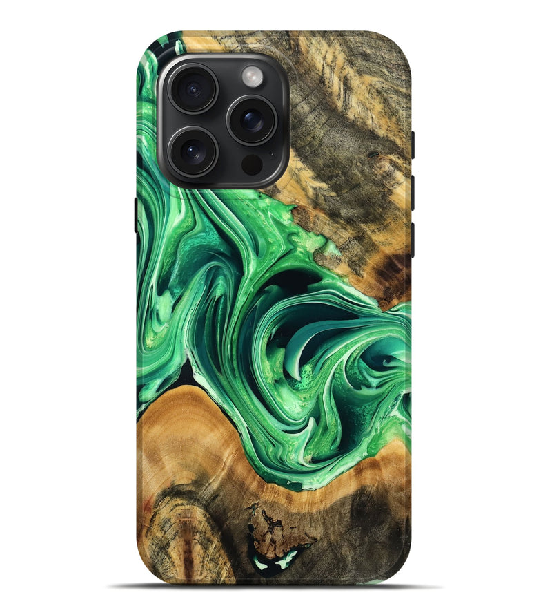 iPhone 16 Pro Max Wood Live Edge Phone Case - Selina (Green, 768042)