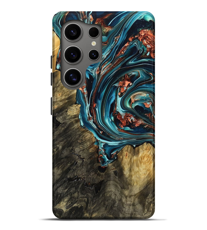 Galaxy S25 Ultra Wood Live Edge Phone Case - Sheree (Teal & Gold, 768247)