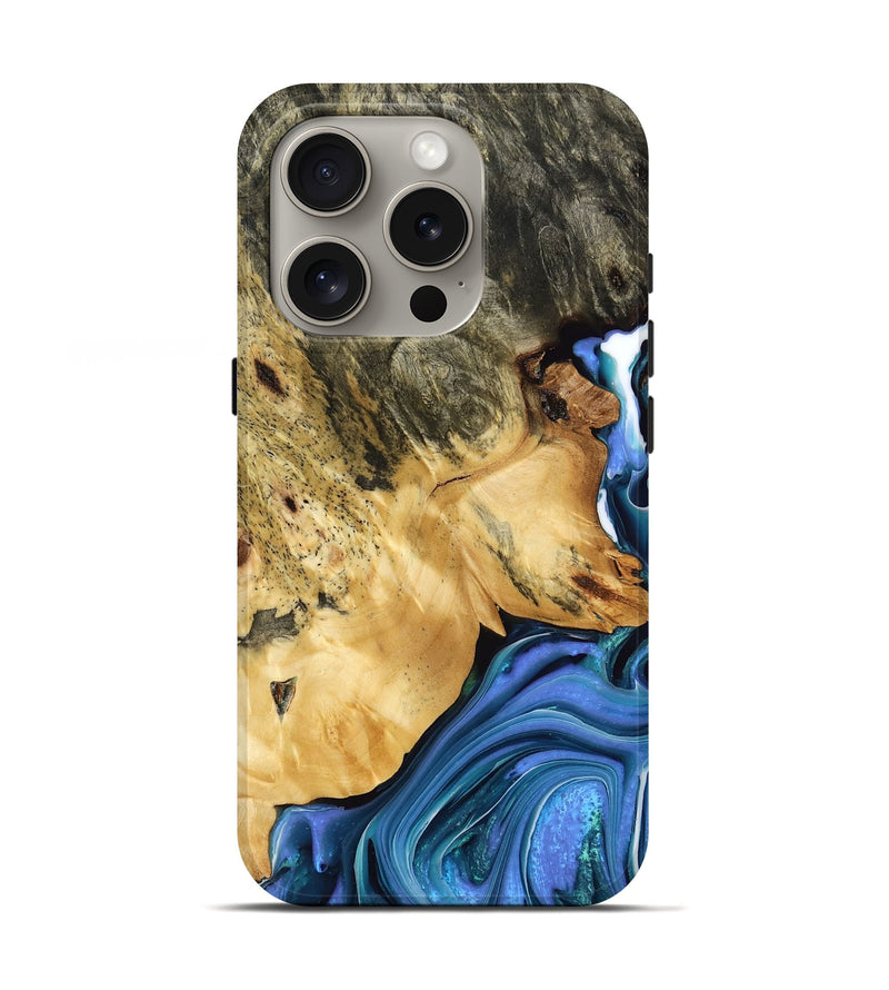 iPhone 16 Pro Wood Live Edge Phone Case - Damien (Blue, 768251)