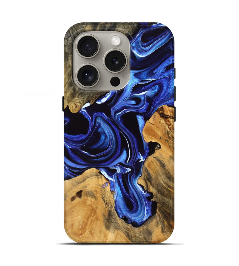 iPhone 16 Pro Wood Live Edge Phone Case - Hassan (Blue, 768255)