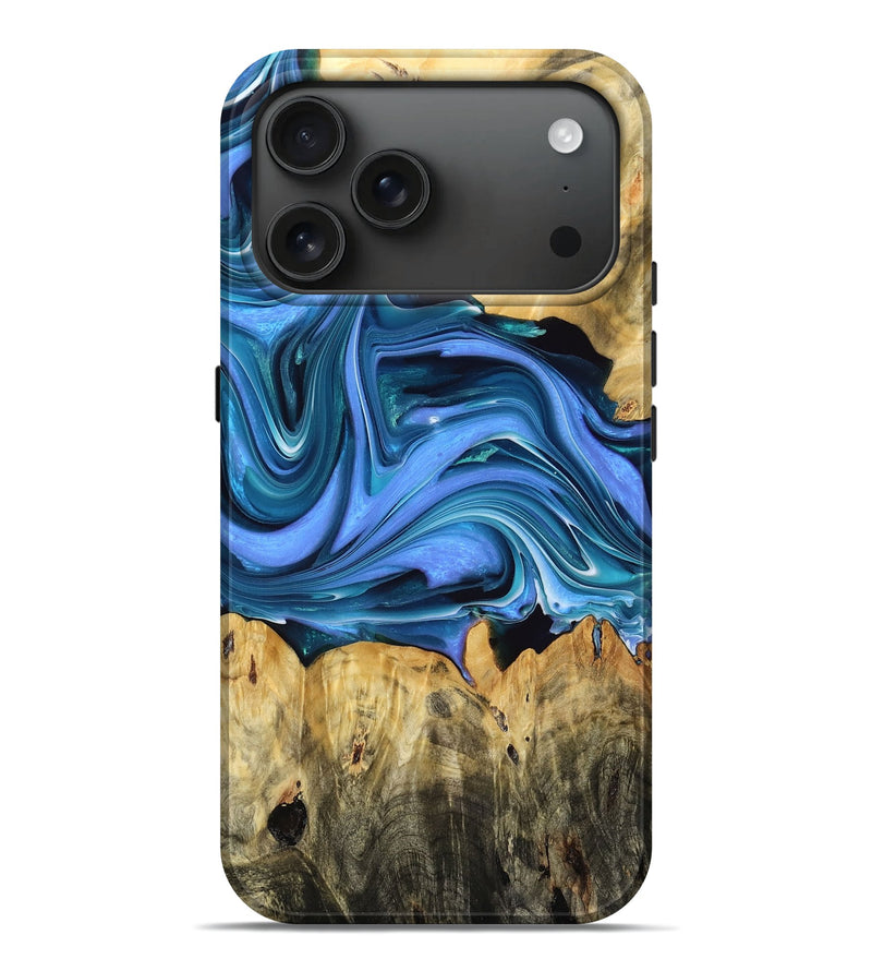iPhone 17 Pro Max Wood Live Edge Phone Case - Lisa (Blue, 768265)