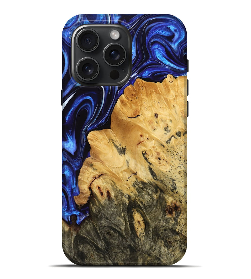 iPhone 16 Pro Max Wood Live Edge Phone Case - Janelle (Blue, 768276)