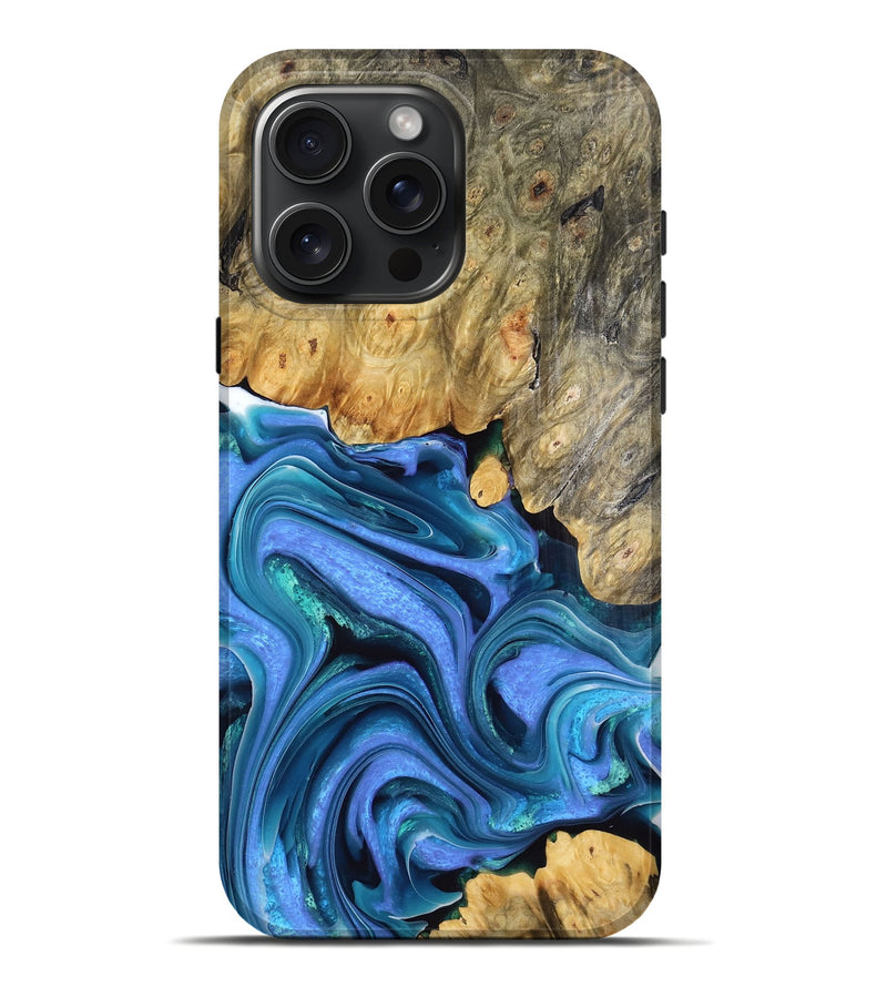 iPhone 16 Pro Max Wood Live Edge Phone Case - Luisa (Blue, 768278)