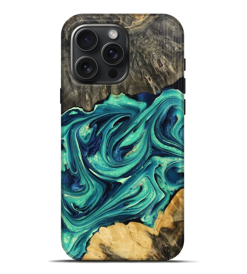iPhone 16 Pro Max Wood Live Edge Phone Case - Jalisa (Blue, 768279)