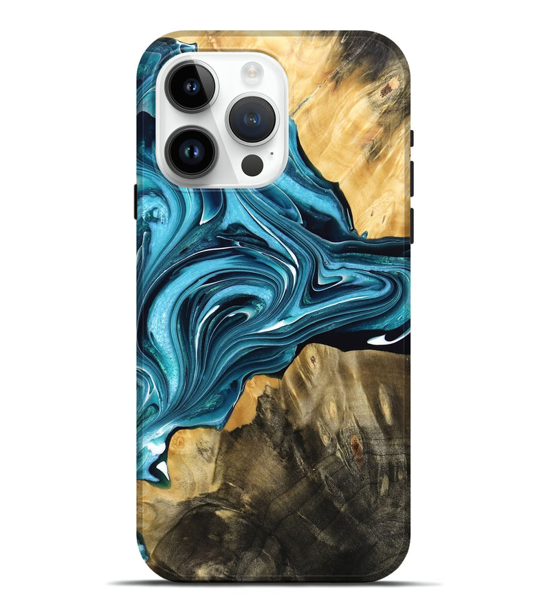 iPhone 15 Pro Max Wood Live Edge Phone Case - Frank (Blue, 768619)