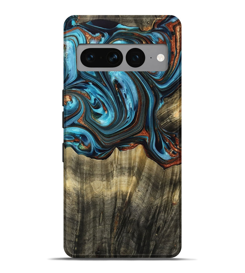Pixel 7 Pro Wood Live Edge Phone Case - Myah (Teal & Gold, 768626)