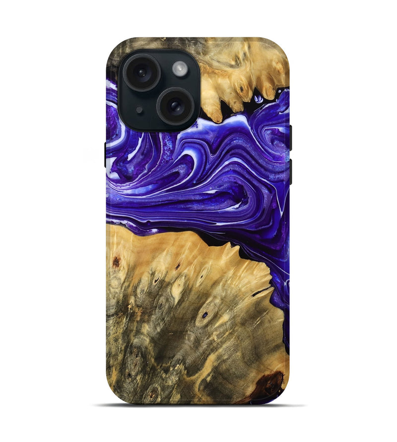iPhone 15 Wood Live Edge Phone Case - Tony (Purple, 768630)