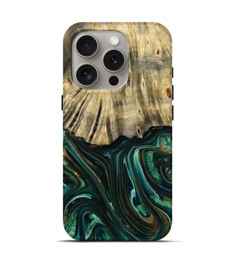 iPhone 16 Pro Wood Live Edge Phone Case - Cristy (Green, 768631)