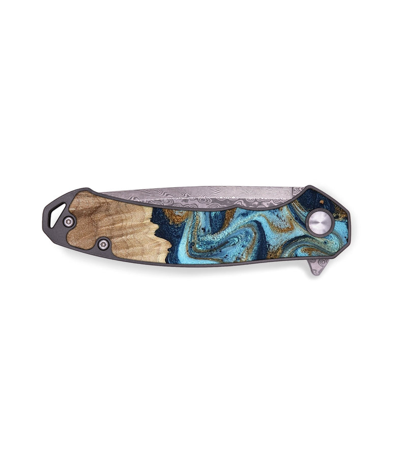 EDC Wood Pocket Knife - Viviana (Teal & Gold, 768974)
