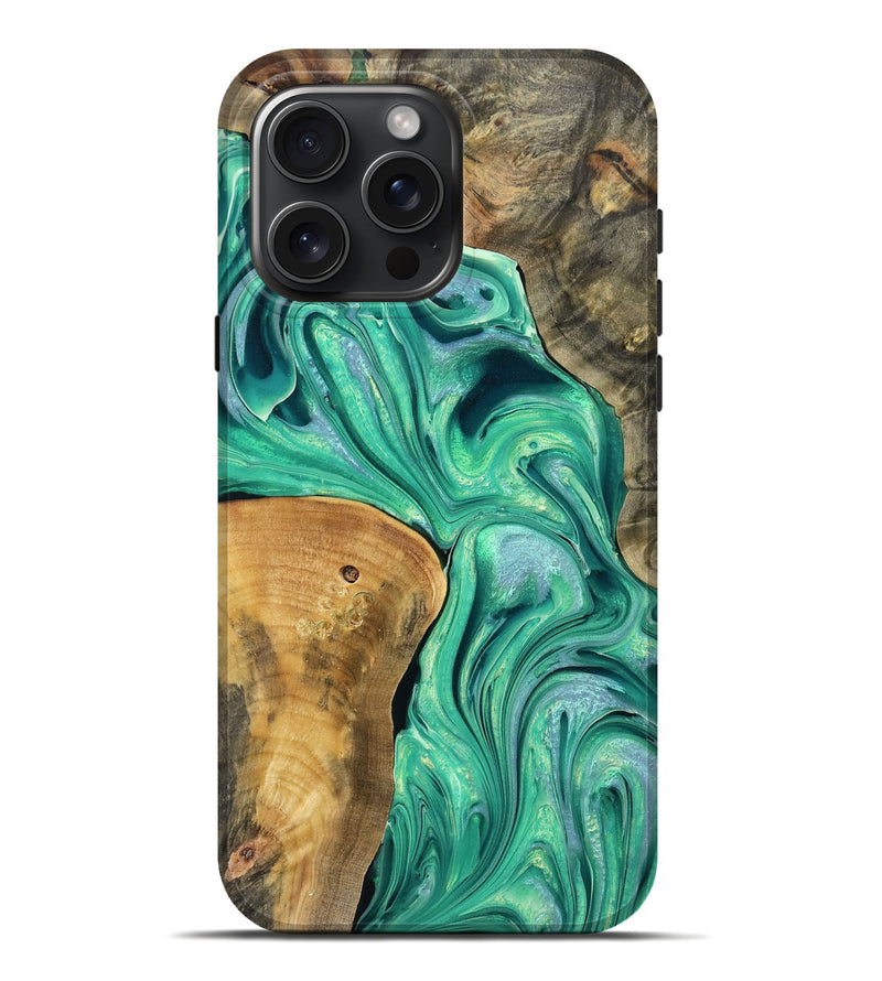 iPhone 16 Pro Max Wood Live Edge Phone Case - Yuridia (Green, 769214)