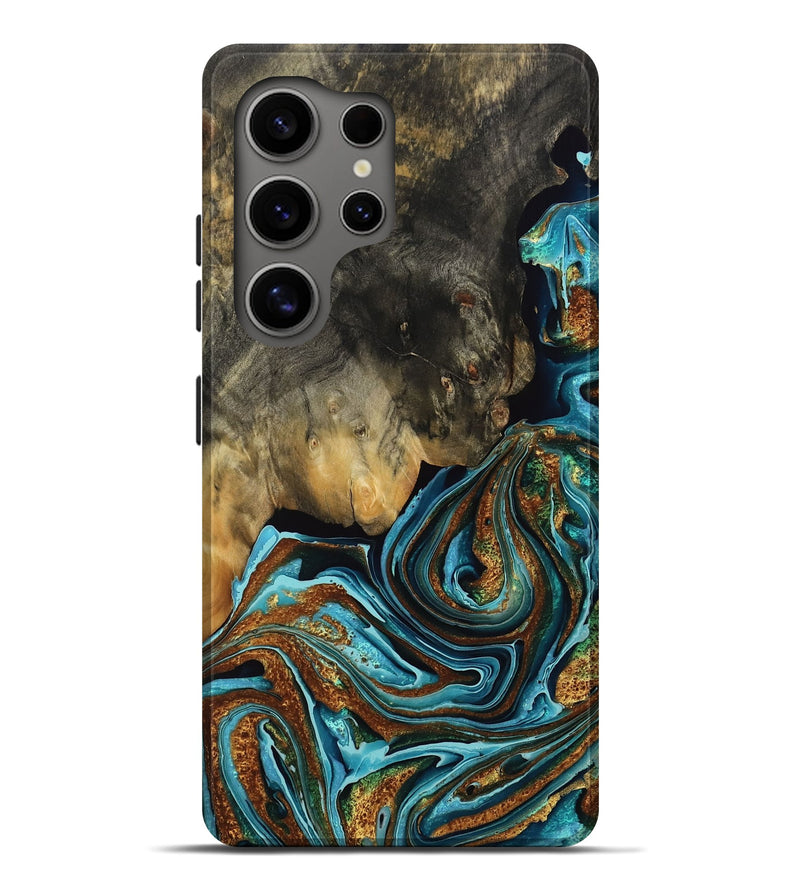Galaxy S25 Ultra Wood Live Edge Phone Case - Kristan (Teal & Gold, 769222)