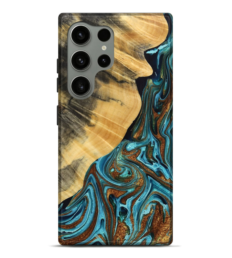 Galaxy S24 Ultra Wood Live Edge Phone Case - Maryam (Teal & Gold, 769223)