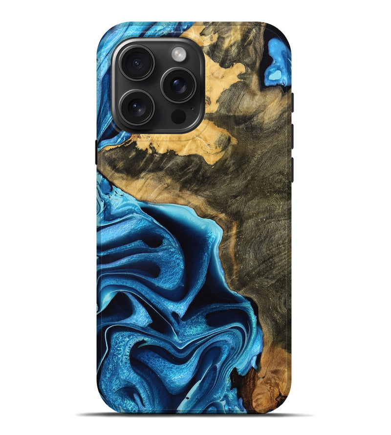 iPhone 16 Pro Max Wood Live Edge Phone Case - Melvina (Blue, 769244)