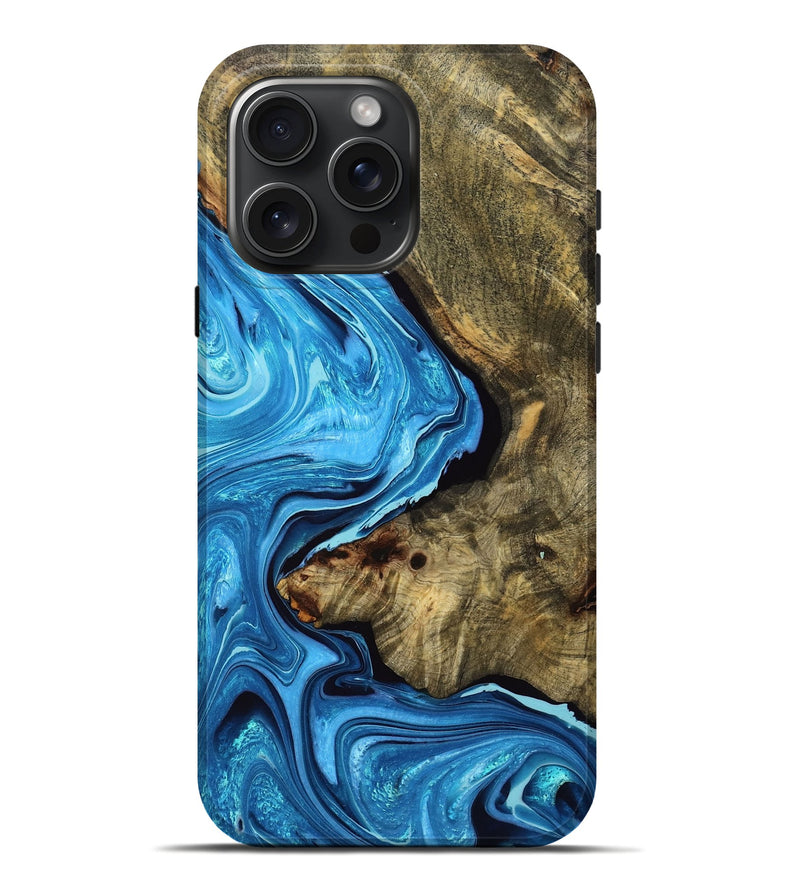 iPhone 16 Pro Max Wood Live Edge Phone Case - Kylen (Blue, 769247)