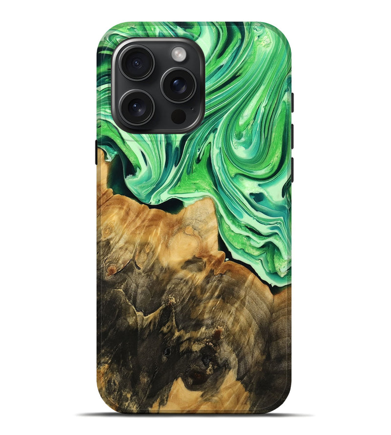 iPhone 16 Pro Max Wood Live Edge Phone Case - Stone (Green, 769604)