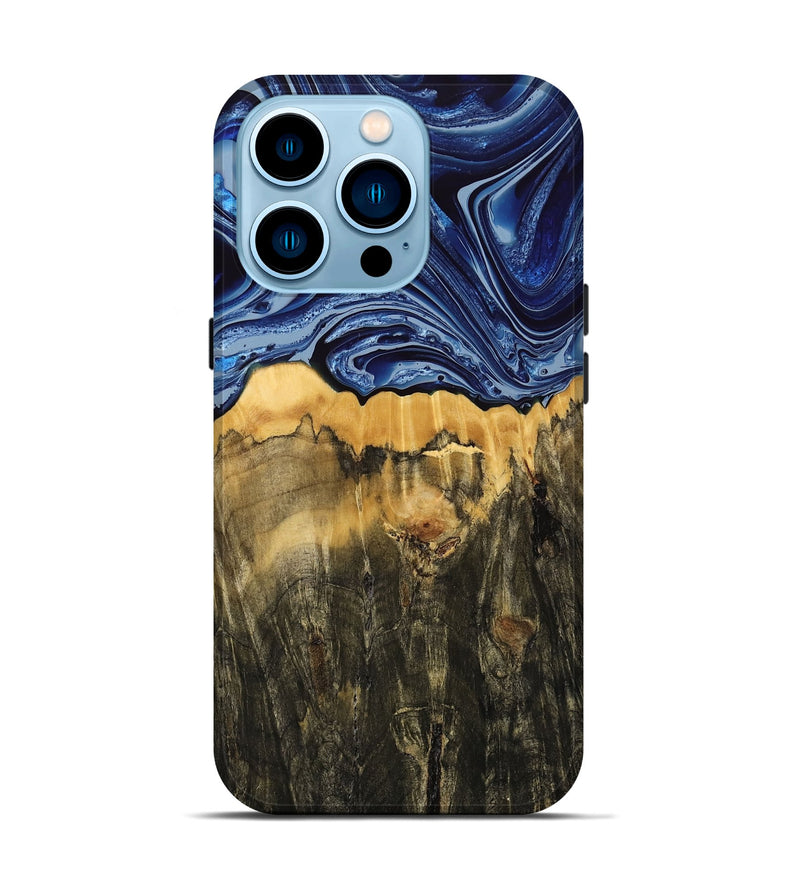 iPhone 14 Pro Wood Live Edge Phone Case - Claire (Blue, 769610)