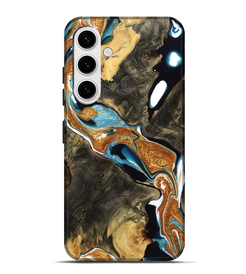 Galaxy S25 Plus Wood Live Edge Phone Case - Briella (Teal & Gold, 769615)