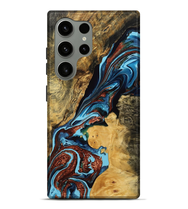 Galaxy S24 Ultra Wood Live Edge Phone Case - Karley (Teal & Gold, 769617)