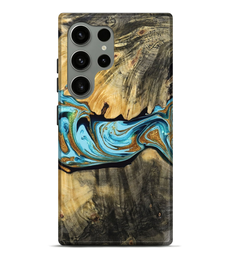 Galaxy S24 Ultra Wood Live Edge Phone Case - Carmelo (Teal & Gold, 769621)