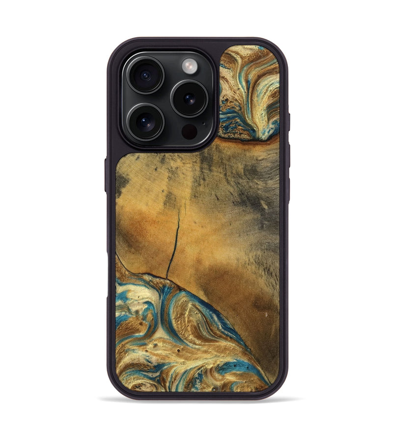 iPhone 16 Pro Wood Phone Case - Cillian (Teal & Gold, 769684)