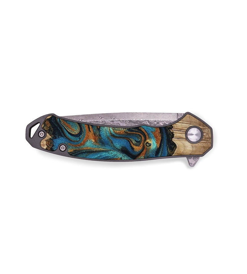 EDC Wood Pocket Knife - Warren (Teal & Gold, 769936)