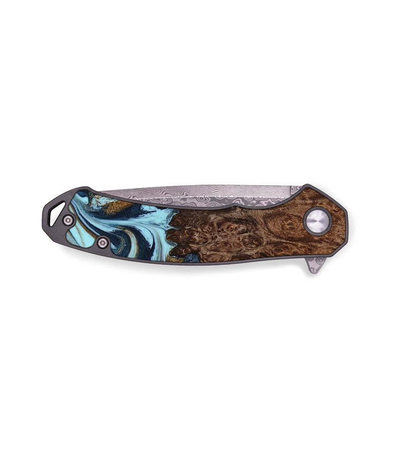 EDC Wood Pocket Knife - Josue (Teal & Gold, 769989)