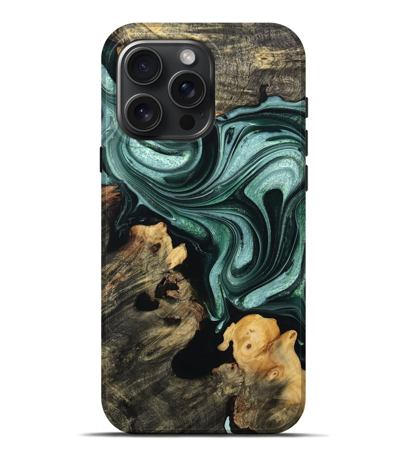 iPhone 16 Pro Max Wood Live Edge Phone Case - Merry (Green, 770028)