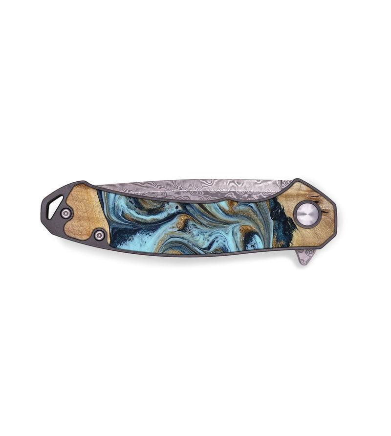 EDC Wood Pocket Knife - Kevin (Teal & Gold, 770111)