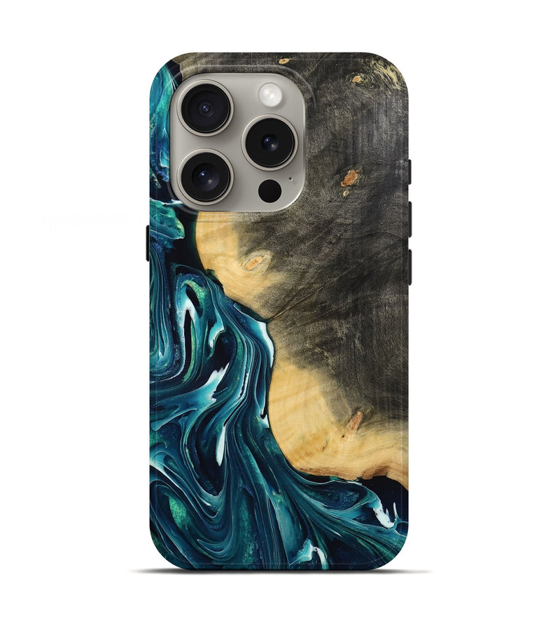 iPhone 16 Pro Wood Live Edge Phone Case - Milan (Blue, 770211)