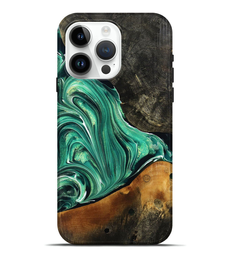 iPhone 15 Pro Max Wood Live Edge Phone Case - Leo (Green, 770212)