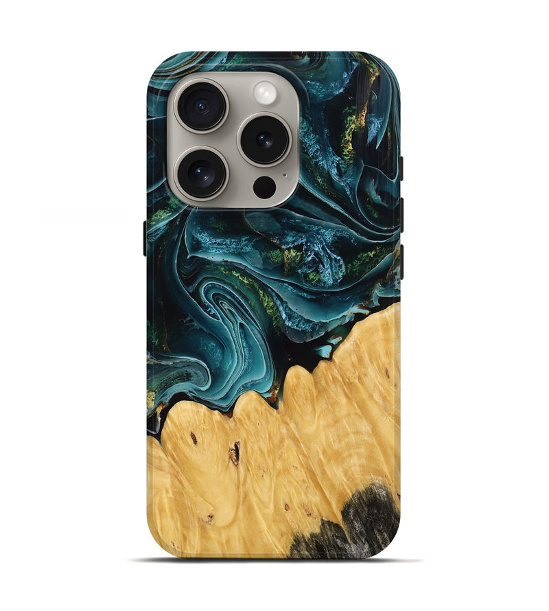 iPhone 16 Pro Wood Live Edge Phone Case - Camila (Blue, 770213)