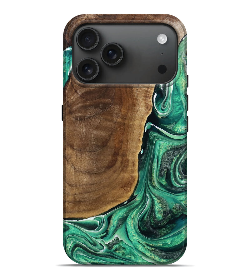 iPhone 17 Pro Max Wood Live Edge Phone Case - Tanya (Green, 770216)