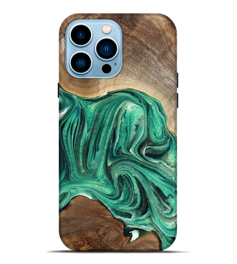 iPhone 14 Pro Max Wood Live Edge Phone Case - Eris (Green, 770221)