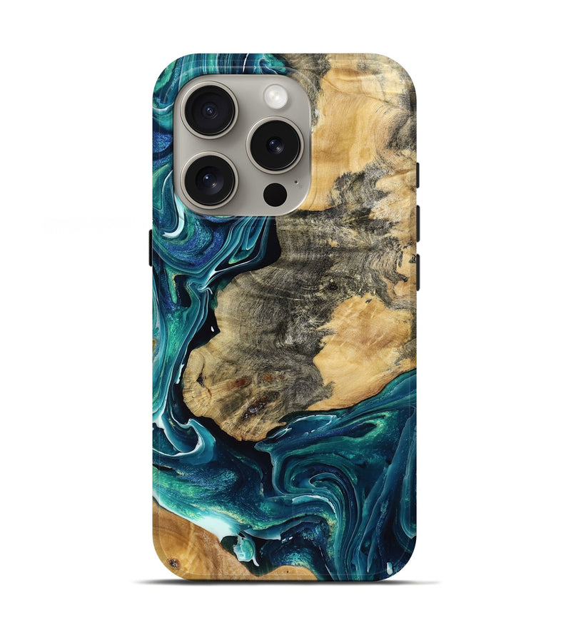 iPhone 16 Pro Wood Live Edge Phone Case - Alia (Blue, 770225)