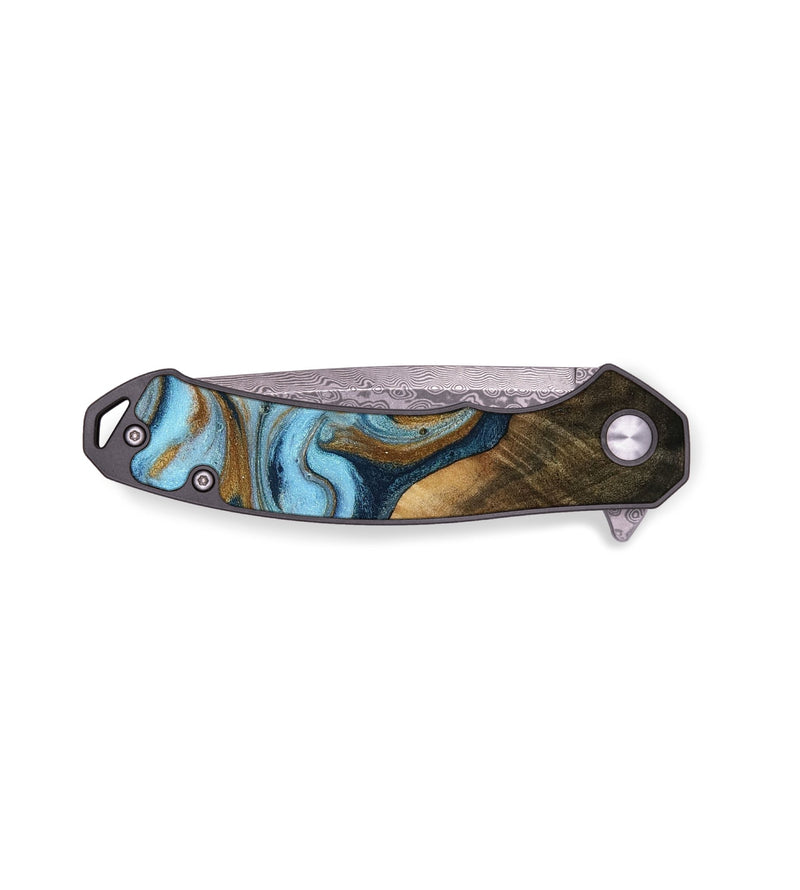EDC Wood Pocket Knife - Esther (Teal & Gold, 770327)