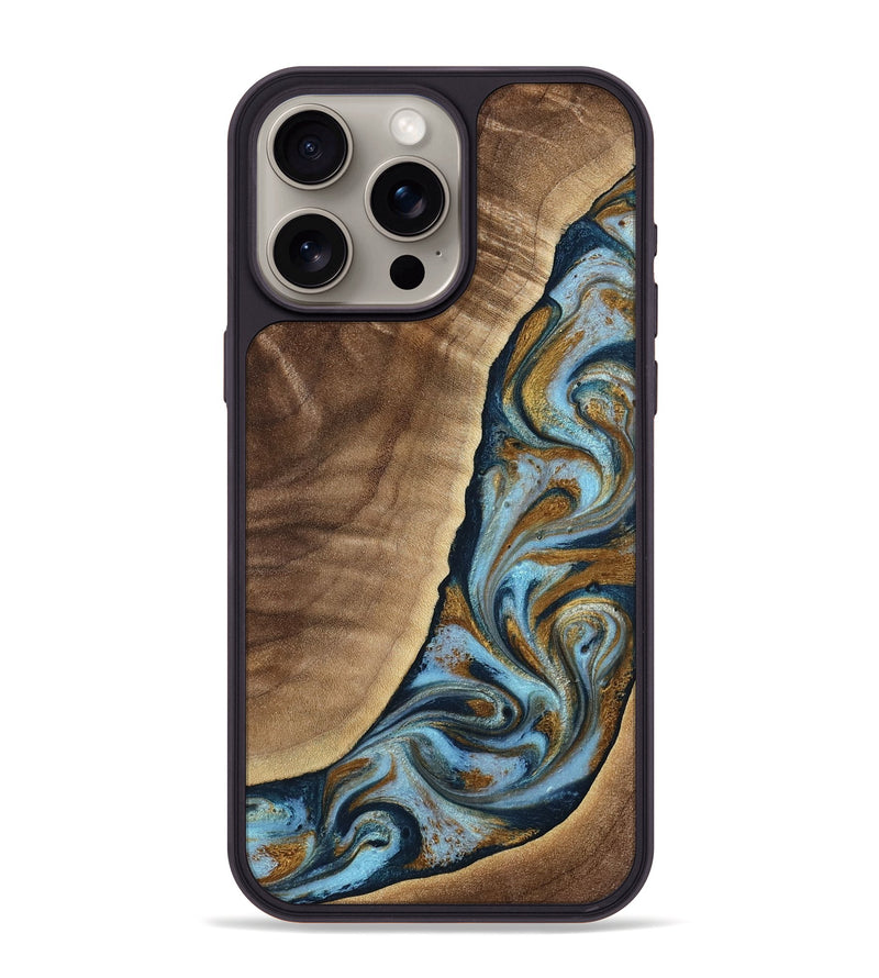 iPhone 15 Pro Max Wood Phone Case - Ariyah (Teal & Gold, 770435)