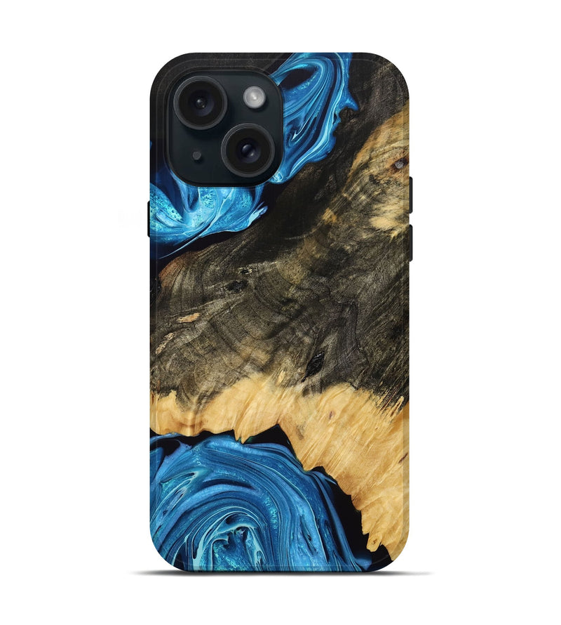 iPhone 15 Wood Live Edge Phone Case - Ronny (Blue, 770476)