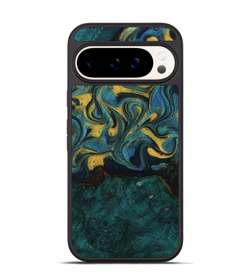 Pixel 9 Wood Phone Case - Chelsi (Teal & Gold, 770657)