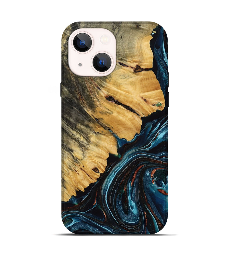 iPhone 14 Wood Live Edge Phone Case - Ryatt (Teal & Gold, 770762)