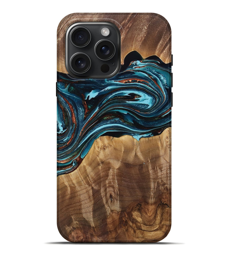 iPhone 16 Pro Max Wood Live Edge Phone Case - Ila (Teal & Gold, 770768)
