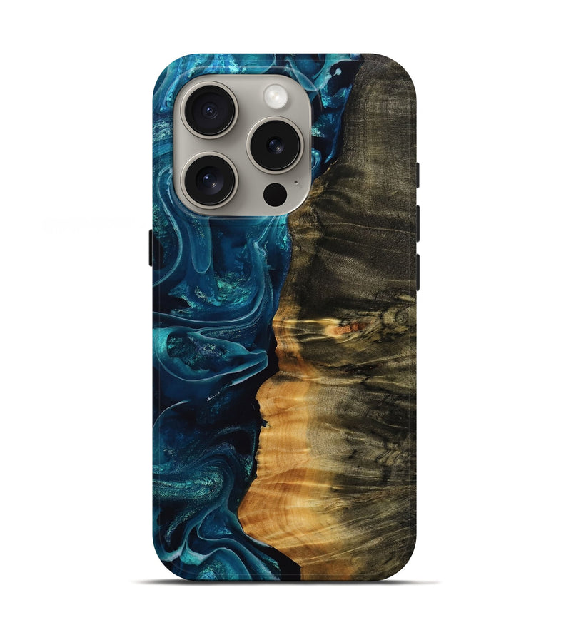 iPhone 16 Pro Wood Live Edge Phone Case - Mollie (Blue, 770774)